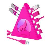 JoyReken - Concentrador USB 3.0 de 7 puertos, concentrador USB RGB con luz nocturna RGB y cable de 2 pies, USB 3.0 rosa expansor USB para laptop, PC, unidad flash, disco duro, consola, impresora