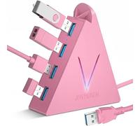 JoyReken FlyingVHUB - Hub USB 3.0 de 4 Puertos, con Cable extendido de 2 pies, para Mac, PC, Xbox One, PS4, PS5, iMac, Surface Pro, XPS, portátil, Escritorio, Unidad Flash, Disco Duro móvil (Rosa)