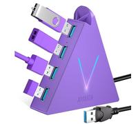JoyReken FlyingVHUB - Hub USB 3.0 de 4 puertos, torre concentradora USB con cable extendido de 2 pies, divisor USB para laptop, PC, PS4, PS5, Xbox, mouse, teclado, unidad flash, disco U (morado oscuro