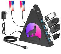 JoyReken Howling Wolf USB Hub - 7 USB 3.0 Ports - Hot Pink - Plug and Play - 2ft/1.2m Long Cable, for Laptop, PC, Flash Drive, HDD, Console, Printer, Keyborad, Mouse and More(Charging Not Supported)