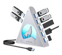 JoyReken Hub USB 3.0, 7 puertos, cable de 2 pies, diseño vertical, color plateado