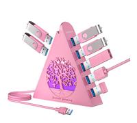 JoyReken Hub USB 3.0 de 7 puertos, concentrador USB RGB con luz de árbol RGB y cable de 2 pies, USB Hub 3.0 rosa expansor USB para laptop, PC, unidad flash, disco duro, consola, impresora, teclado