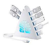JoyReken Hub USB 3.0 de 7 puertos, divisor vertical blanco con iluminación RGB en forma de árbol, transferencia de alta velocidad de 5 Gbps, cable de extensión de 2 pies, compatible con PC, MacBook