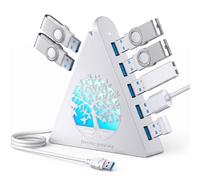 JoyReken Hub USB 3.0 de 7 puertos, divisor vertical blanco con iluminación RGB en forma de árbol, transferencia de alta velocidad de 5 Gbps, cable de extensión de 2 pies, compatible con PC, MacBook