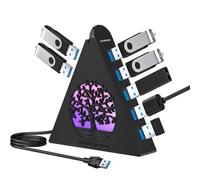 JoyReken Hub USB 3.0 de 7 puertos, divisor vertical USB con iluminación de árbol RGB, transferencia de datos de alta velocidad de 5 Gbps y cable de extensión de 2 pies, compatible con PC, MacBook
