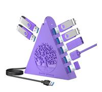 JoyReken Hub USB 3.0 de 7 puertos, expansor USB vertical morado profundo con iluminación RGB de árbol, transferencia de datos de 5 Gbps, cable de 2 pies, compatible con laptop, escritorio, PS5, Xbox