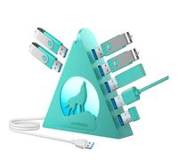 JoyReken Hub USB 3.0 de 7 puertos, torre vertical USB con iluminación RGB y velocidad de datos de 5 Gbps, cable de 2 pies, divisor de concentrador USB para juegos para PC, escritorio, laptop, PS5