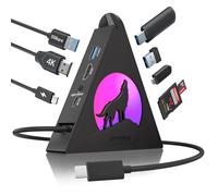 JoyReken Hub USB C vertical, adaptador de MacBook 8 en 1 con carga de paso 4K, PD100W, 3xUSB-A, USB-C 3.0, lector de tarjetas SD/TF, torre hub RGB Wolf tipo C para MacBook, iPad, iPhone 17, etc.