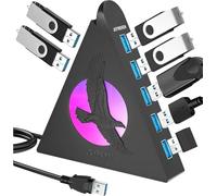 JoyReken Hub USB de 7 puertos, concentrador de datos USB 3.0 con cable de 2 pies de largo, luz nocturna RGB, concentrador de juegos multipuerto para PC, laptop, unidad flash, teclado, mouse, consola