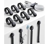 JOYROOM 12 piezas Magnéticas Organizador Cables,【2025 Versión】Multifuncional Silicona Bridas Reutilizables, Cable Ties para Almacenaje & Organización, Cable Management para Escritorio & Pared (Negro)