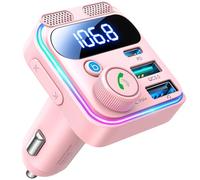 JOYROOM 81W Transmisor FM Bluetooth Coche,【Bass Pesados & Estéreo Hi-Fi】 Manos Libres Coche,【45W PD & 36W QC】 Adaptador Radio Mechero, Bluetooth & Disco U - Rosa