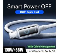 Cable USB C Joyroom de 100W con Apagado Automático, Carga Rápida Tipo C para iPhone 17 16 15 Pro Max, Xiaomi, Samsung S-A55 Black 66W
