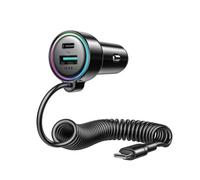 Joyroom car charger 3-in-1, c+u with type-c coiled cable 1.6m, 72w, bl