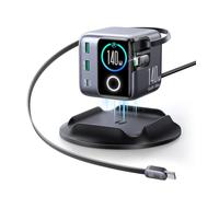 JOYROOM PODIX 5-en-1 Estación de Carga 140W GAN Ultra, Cargador con 2 Cables Retráctiles 100W (80 cm), Pantalla LCD Inteligente 1,54", Compatible con MacBook, iPhone, Samsung, Oficina y Hogar