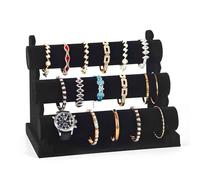 Joyseedi Soporte para pulsera extraíble, 3 niveles, de terciopelo, para joyas, color negro, multifunción, almacenamiento de joyas para pulseras, expositores para relojes y pulseras, largo 30,5 cm