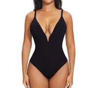 Joyshaper Body moldeador para mujer, tanga para control de abdomen, con cuello en V profundo, 50-negro, S