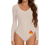Joyshaper Body térmico para mujer, manga larga, cuello en V, camiseta térmica de manga larga, para otoño e invierno, Cuello en V beige, M