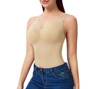 Joyshaper Camisetas Moldeadoras para Mujer Camiseta Reductora Sin Mangas Casual Tops de Encaje con Cuello en V Tank Top con Sujetador Desmontable, Beige, S