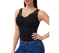 Joyshaper Camisetas Moldeadoras para Mujer Camiseta Reductora Sin Mangas Casual Tops de Encaje con Cuello en V Tank Top con Sujetador Desmontable, Negro, M