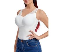 Joyshaper Camisetas Moldeadoras para Mujer Camiseta Reductora Sin Mangas Casual Tops de Encaje con Cuello en V Tank Top con Sujetador Desmontable, Blanco, XL