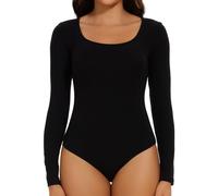 Joyshaper Mujer Body Manga Larga Cuello Redondo Blusa Top Color Sólido Bodysuit Top Tanga Mono Casual Camiseta Interior, Negro, XL
