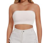 Joyshaper Sujetador bandeau sin costuras para mujer, sin tirantes, sin aros, tube top, push up, sin hombros, crop top, parte superior, Blanco, S