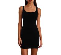 Joyshaper Vestido de mujer sin mangas, bodycon con cuello cuadrado, sexy, vestido de verano, elegante, mini vestido ajustado para el tiempo libre, informal, ajustado, vestido de fiesta, corto hasta la