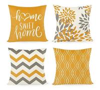 Joyshare Cushion Cover, 40 x 40 cm, Set di 4 con Home Sweet Home, Decorative Cushion Cover con cerniera nascosta, Divano Cushion, Divano Cushion Christmas (40 x 40, Giallo)