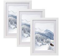 Joyshare Juego de 3 marcos de fotos DIN A4, 21 x 30 cm, con paspartú, marco de madera MDF con cristal acrílico irrompible, ancho del marco de 2 cm, color blanco