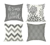 Joyshare Set di 4 federe per cuscino 45 x 45 cm, con Home Sweet Home, con Chiusura lampo nascosta, cuscino per divano, cuscino per divano (Grigio)