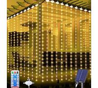 Joysing Cortina Luces Exterior Solar 3x3m 300 LED Cortina de Luces con Remoto, 8 Modos Guirnalda Luces Exterior Solar Impermeable luces ventana para Jardín Terraza Balcón Decoracion - Blanco Cálido