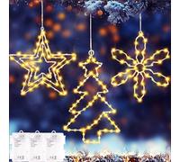Joysing Estrella Navidad 3 Piezas Luces de Navidad para Ventana de Pilas Con Temporizador, LED Estrellas Decoracion Impermeable Luces Estrella Para Interior Exterior Decoración