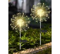 Joysing Luces Solares LED Exterior Jardin 2 Piezas 120 LED Luz Solar de Fuegos Artificiales, Impermeable Luces Solares Exterior 8 Modos Lámparas Solare para Patio Camino Balcón Decoración