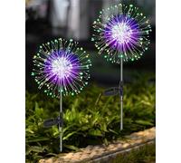 Joysing Luces solares para exteriores de fuegos artificiales, paquete de 2 120 luces LED Starburst de 8 modos, luces de estaca de alambre de cobre, luces impermeables para paisaje, césped(multicolor)
