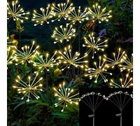 Joysing Luces solares para jardín al aire libre, paquete de 2 luces solares de 160 LED, 8 modos de luz de estallido estelar, impermeable, luces de luciérnaga oscilantes al aire libre para jardín