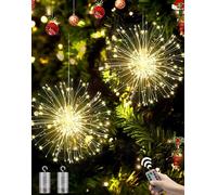 Joysing Paquete de 2 luces de fuegos artificiales, 150 luces LED de explosión de estrellas, funciona con pilas, con control remoto, 8 modos, luces de Navidad, impermeables, para colgar al aire libre,