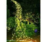 Joysing Tira de luces solares 1 m 100 LED luces solares exterior jardín, 8 modos luces en cascada impermeables cadena luminosa solar para jardín, fiesta, boda decorativa - Blanco cálido