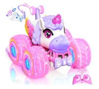 JOYSINTOY Unicorn Coche Teledirigido para Niños - Coche Acrobático Giratorio de 360° con Luces LED, Juguete RC de 2,4 GHz para Uso Interiores y Exteriores, Regalo de Cumpleaños para Niñas 3+ Años