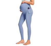 JOYSPELS Leggings de Maternidad sobre el Vientre con Bolsillos no Transparentes para Entrenamiento y Embarazo, Azul Claro, S