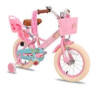 JOYSTAR Bicicleta Infantil de 16 Pulgadas para niñas de 4 a 7 años con estabilizadores, Bicicleta para niñas con Cesta y serpentinas y Asiento para muñecas, Rosa