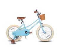 JOYSTAR Bicicleta infantil de 18 pulgadas para niños pequeños de 6 a 9 años, bicicleta para niñas con ruedas estabilizadoras y cesta, bicicleta para niños, azul