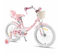 JOYSTAR Bicicleta infantil de unicornio de 18 pulgadas para niñas de 5 a 8 años, bicicleta infantil de 18 pulgadas con estabilizadores, soporte y cesta, color rosa, BIKE049pk-18