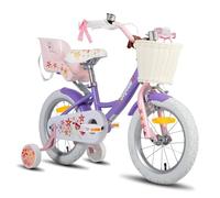 Joystar, Bicicleta infantil, diseño Unicornio, rodado 16 pulgadas, para niñas de 4 a 7 años, con asiento para muñeca, ruedas de apoyo, color violeta claro