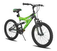 JOYSTAR Contender Bicicleta de montaña Infantil de 20" Pulgadas con suspensión, Cuadro de Acero y transmisión de 1 Velocidad con Pata de Cabra, Azul y Negra