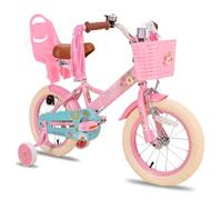 JOYSTAR Stitch Bicicleta Infantil de 12 Pulgadas para niñas de 2 a 4 años con estabilizadores, Bicicleta para niñas con Cesta y serpentinas y Asiento para muñecas, Rosa