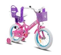 JOYSTAR Stitch Daisy Bicicleta para niños de 14 pulgadas para niñas de 3 a 5 años. Bicicleta de niña de 14 pulgadas con asiento de muñeca y streamers de bicicleta y estabilizadores, púrpura