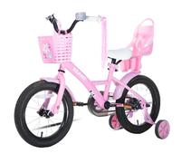 JOYSTAR Zinnia - Bicicleta infantil para niños de 3 a 5 años, 14 pulgadas, con ruedas de apoyo y cesta y serpentinas, color rosa