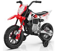 JOYSTROLL Motocicleta para niños de 12 V, 2 x 25 W, equipada con ruedas de entrenamiento de seguridad, agarre del acelerador de autocontrol, Bluetooth, música múltiple, suspensión de resorte, regalo