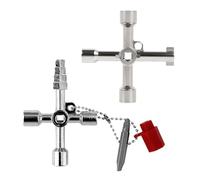 Joysuelly 2 llaves multifuncionales de 4 vías, llave universal para armario de 4 vías, multifunción, llave universal, llave de grifo (plata)