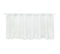 Joyswahl Visillo de cocina de gasa con estampado de corte láser «Carmen», cortina de barra, 30 x 90 cm (alto x ancho), color blanco, 1 unidad